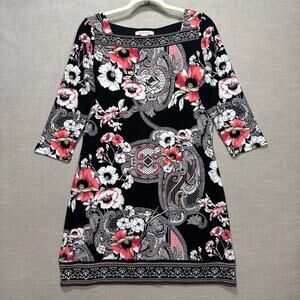 White House Black Market Paisley Floral Dress M Stretch Dark Romantic Artsy
